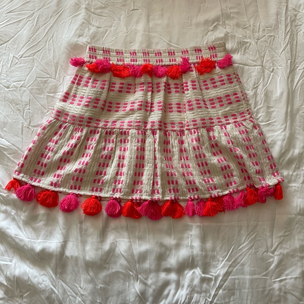 Tessora Pink and Red Tassel Skirt